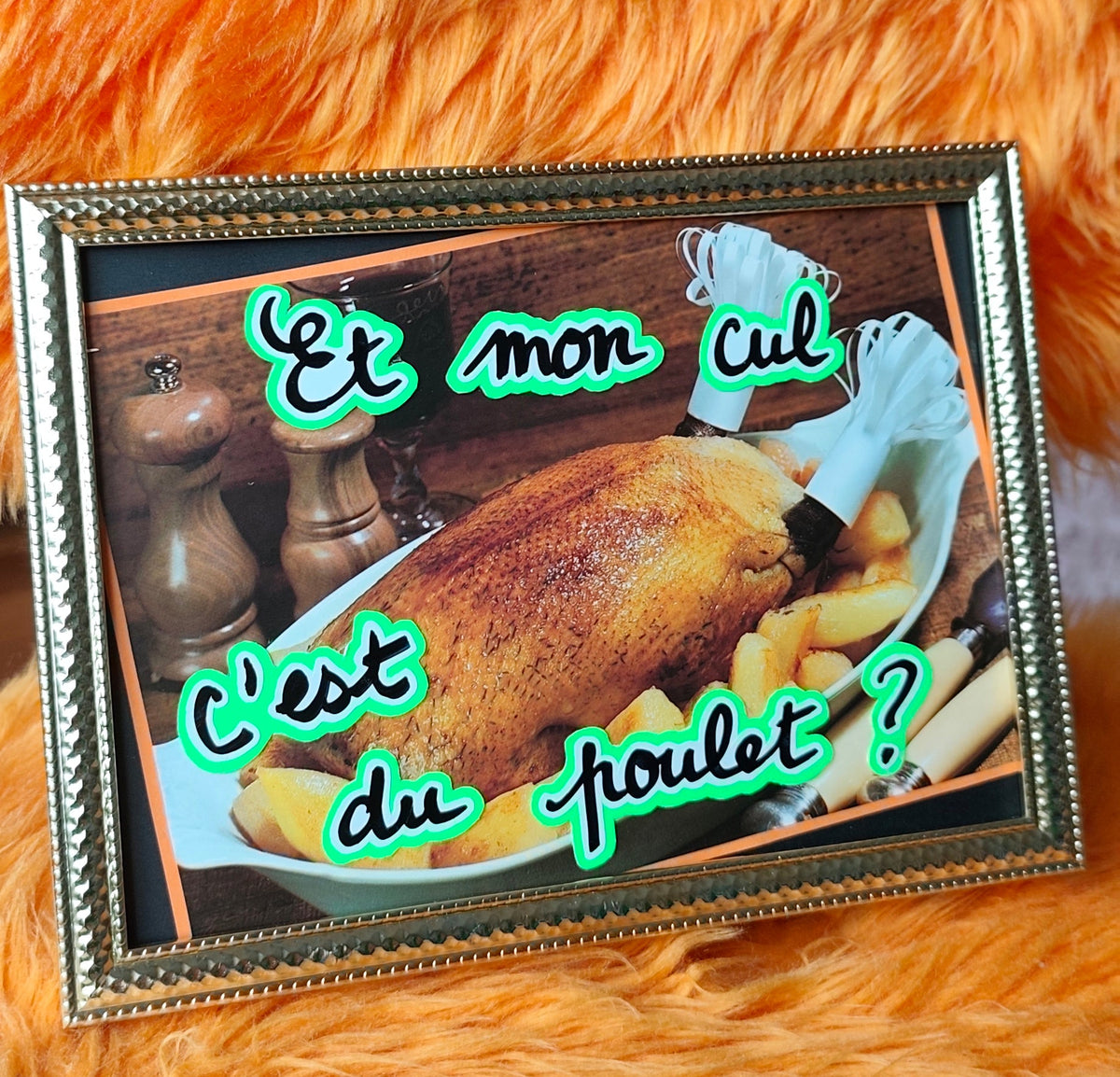 Tableau vintage unique - "Et mon cul c'est du poulet ?"2