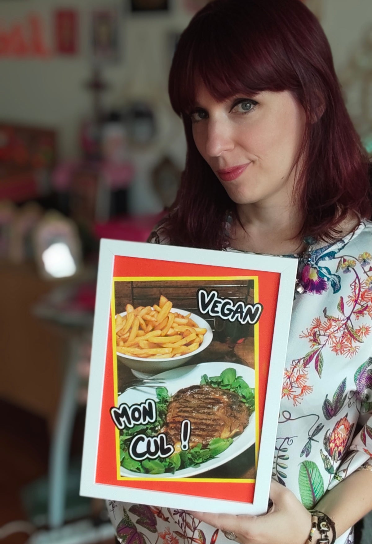 Tableau vintage unique - "Vegan mon cul"
